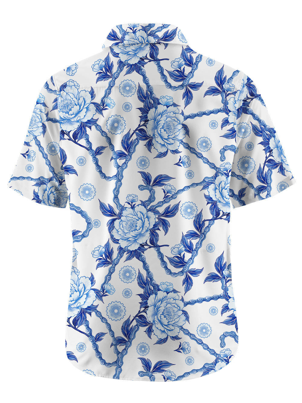 Orionride Blooming Blue Flowers Zipper Pockets Ultra Lightweight Short Sleeves Gravel Shirt