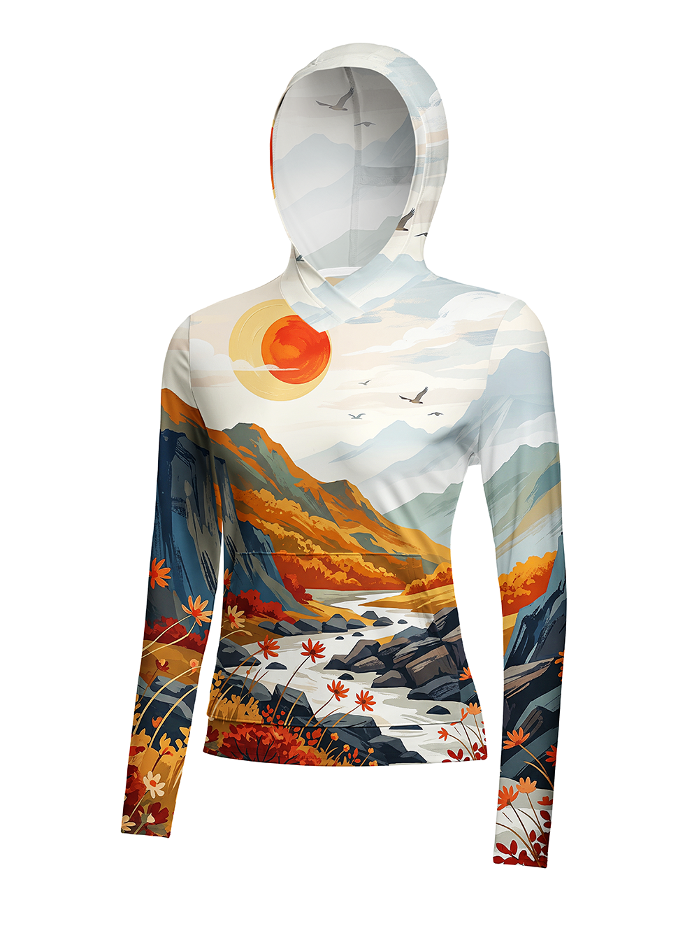 Orionride Mountain Stream Women's Long Sleeve Cycling Hoodie Shirt