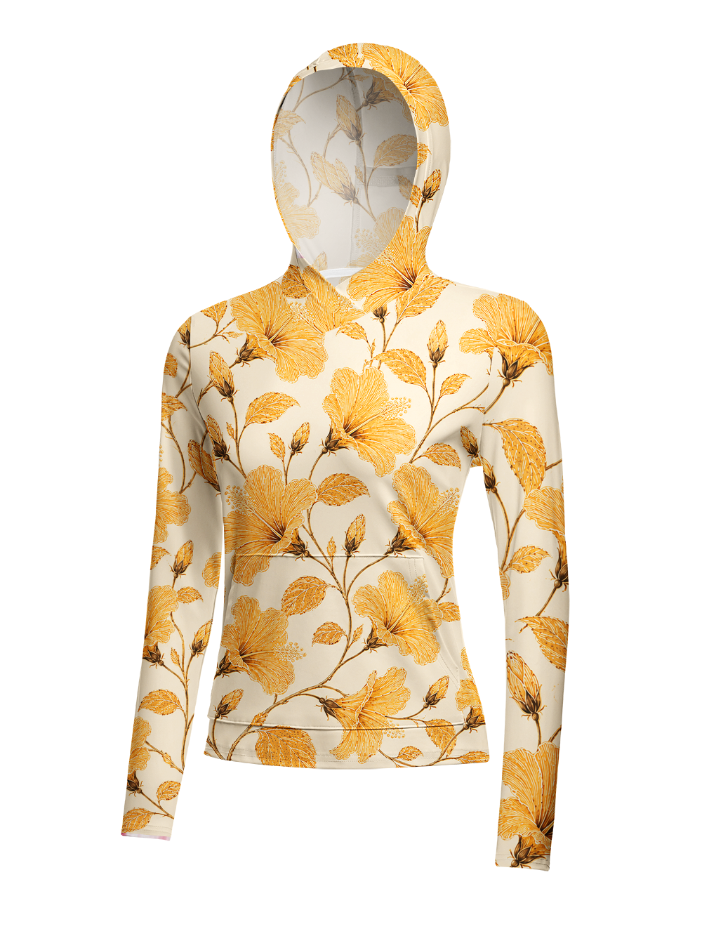 Orionride Gold Line Hibiscus Women's Long Sleeve Cycling Hoodie Shirt