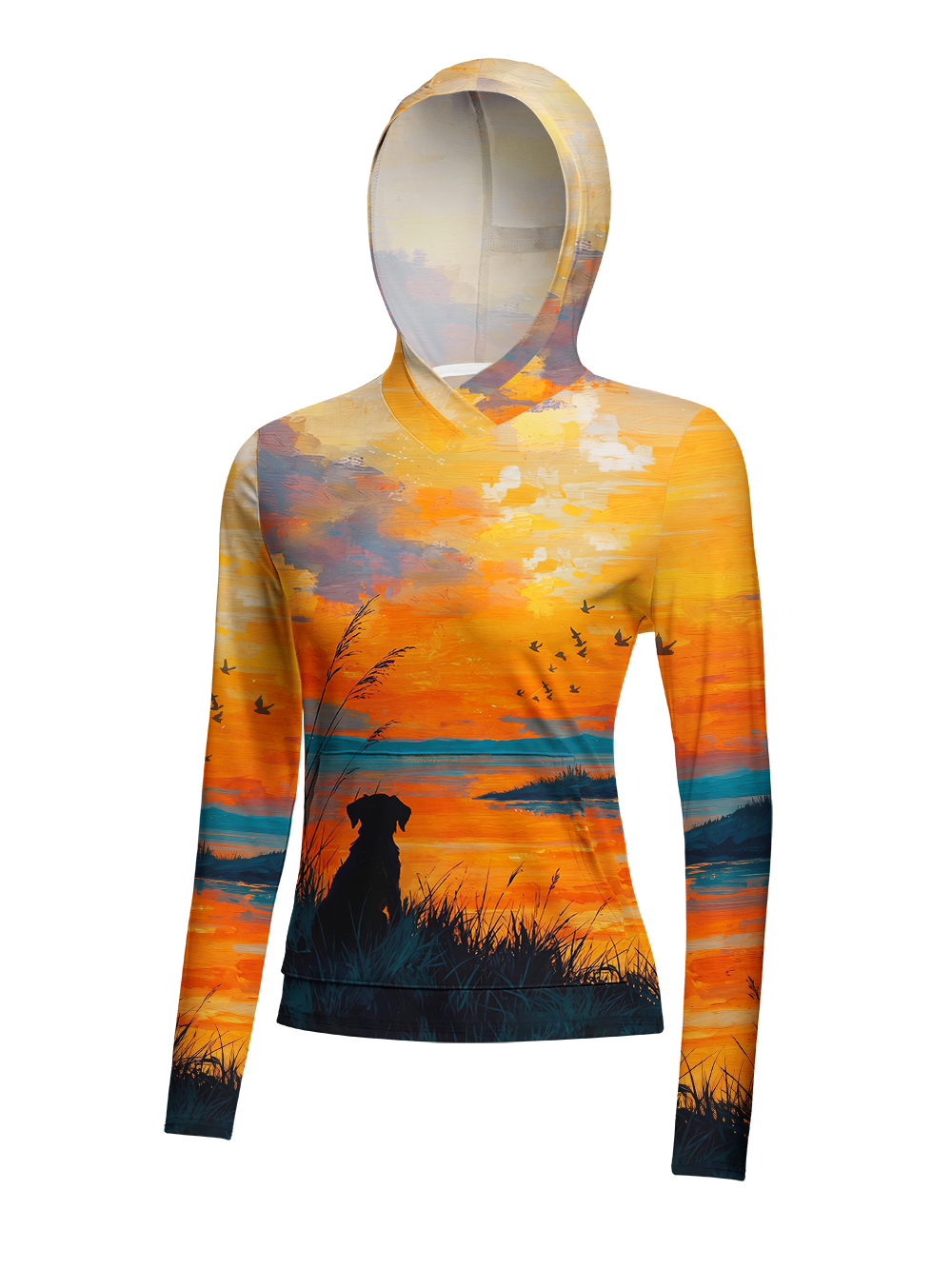 Orionride Sunset Dog Women's Long Sleeve Cycling Hoodie Shirt