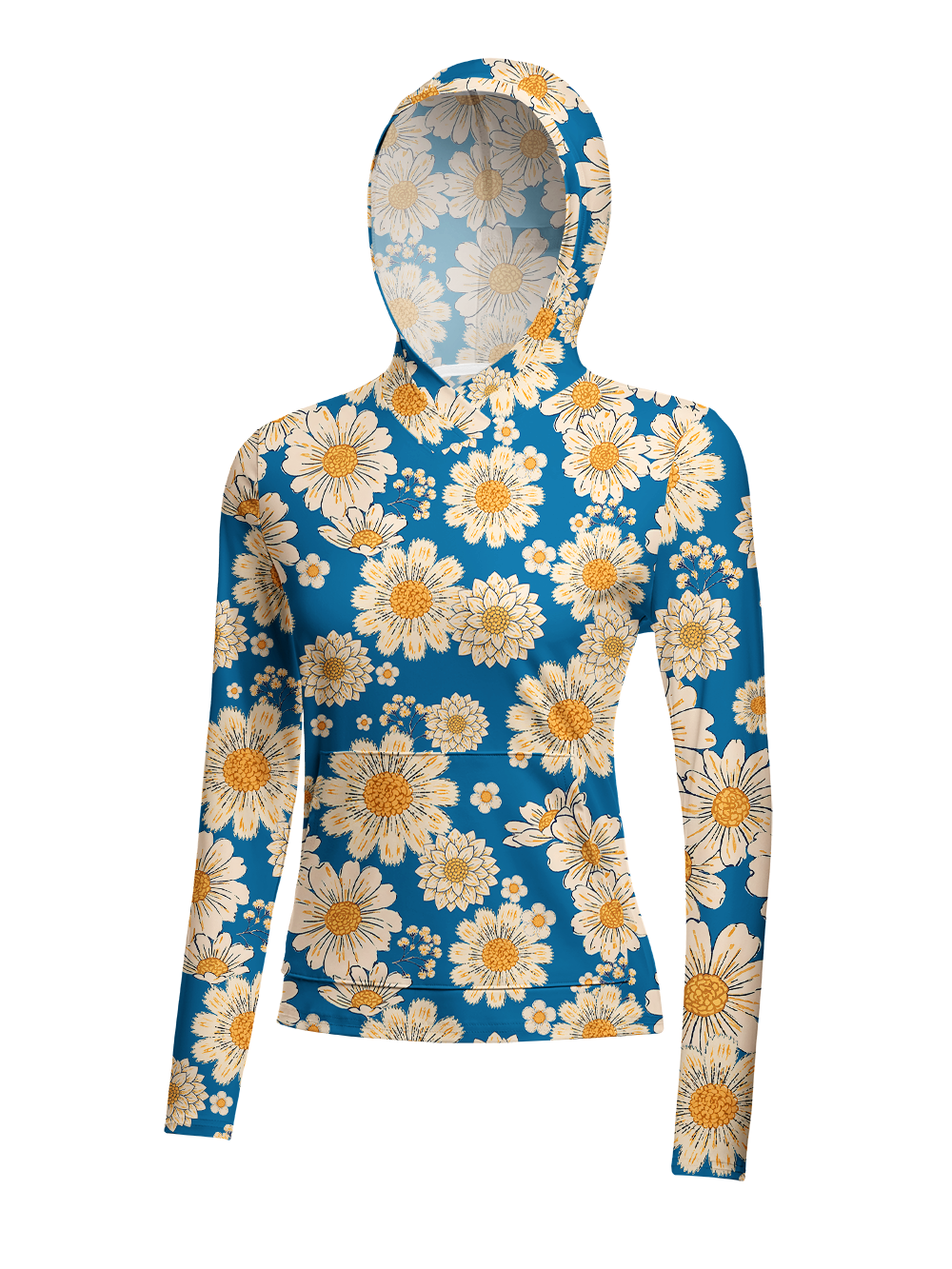 Orionride Blue Daisy Field Women's Long Sleeve Cycling Hoodie Shirt