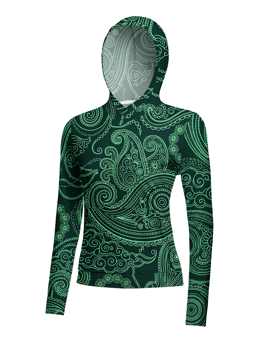 Orionride Green Paisley Women's Long Sleeve Cycling Hoodie Shirt