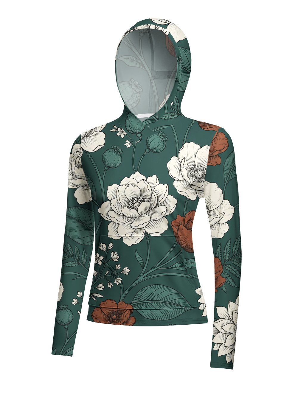 Orionride Vintage Jade Florals Women's Long Sleeve Cycling Hoodie Shirt
