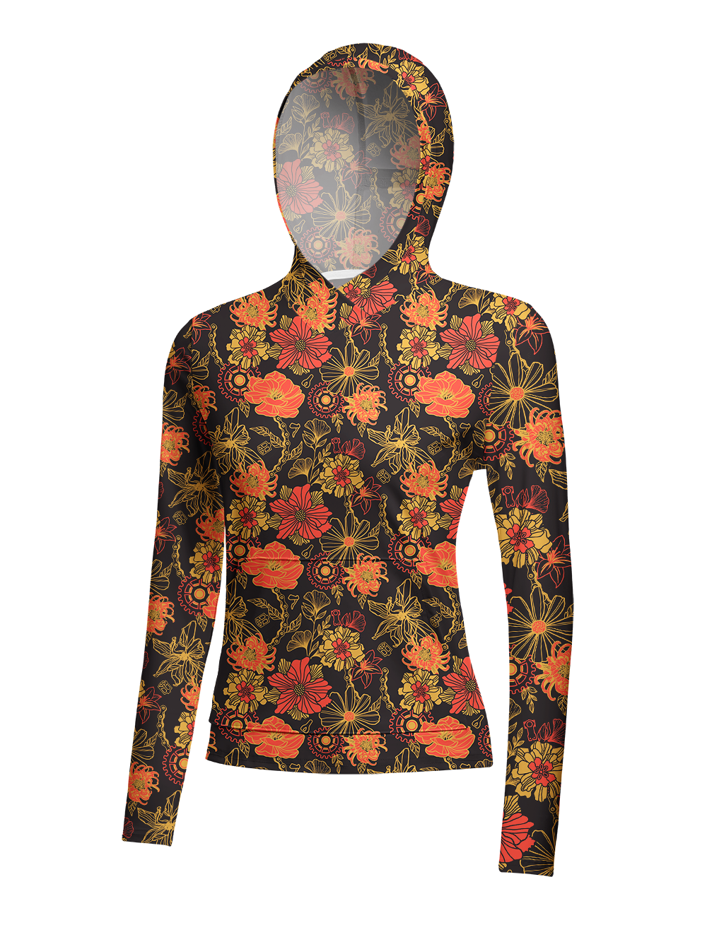 Orionride Vibrant Gear-Shaped Flowers Women's Long Sleeve Cycling Hoodie Shirt