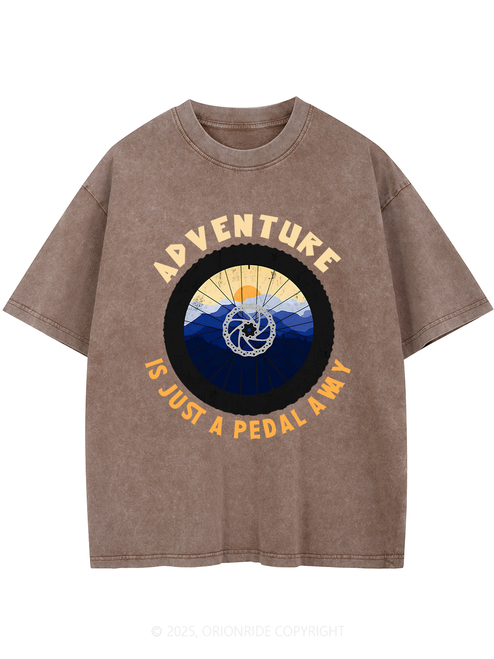 Orionride Wheel Sunset Short Sleeves Bike Washed T-Shirt
