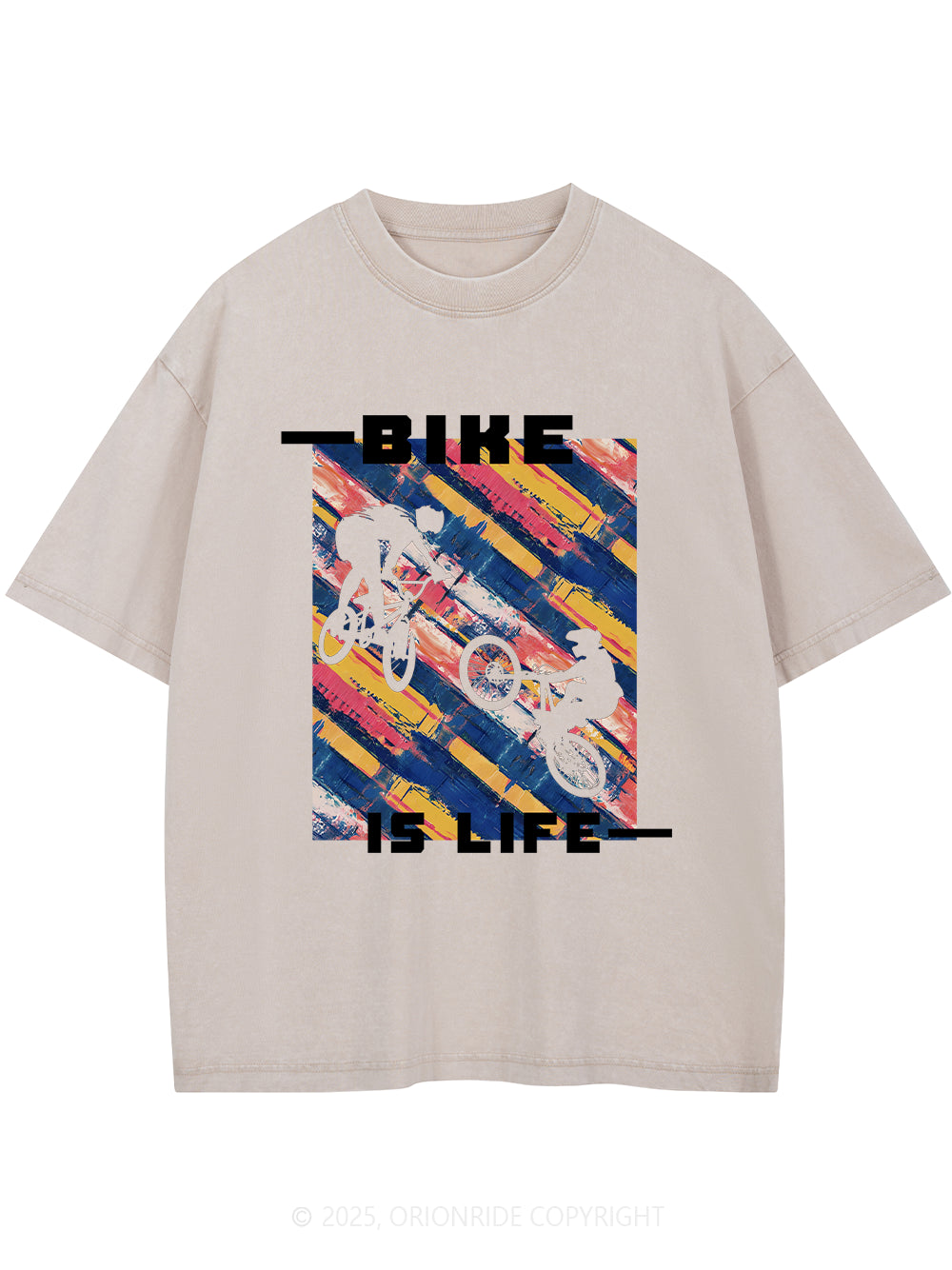 Orionride Bike Is Life Short Sleeves Bike Washed T-Shirt