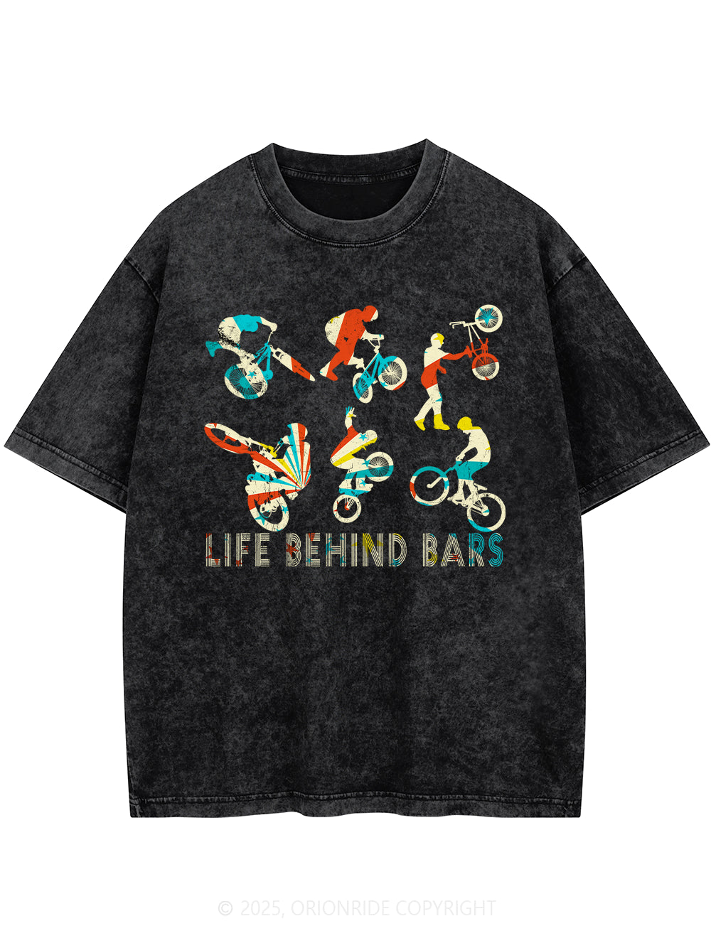 Orionride Color Silhouette Short Sleeves Bike Washed T-Shirt
