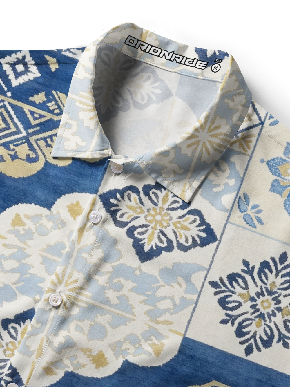 Orionride Bohemian Tile Patchwork Zipper Pockets Ultra Lightweight Short Sleeves Women's Gravel Shirt