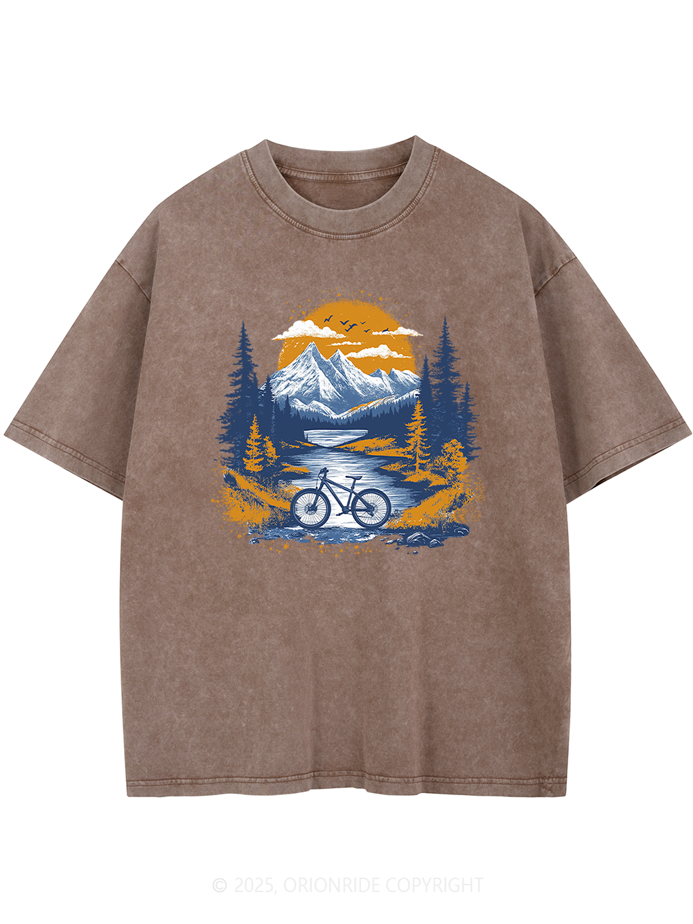 Orionride Sunset Forest Short Sleeves Bike Washed T-Shirt