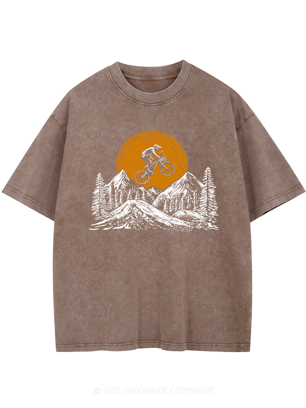 Orionride Mountain Bike With Dog Short Sleeves Bike Washed T-Shirt