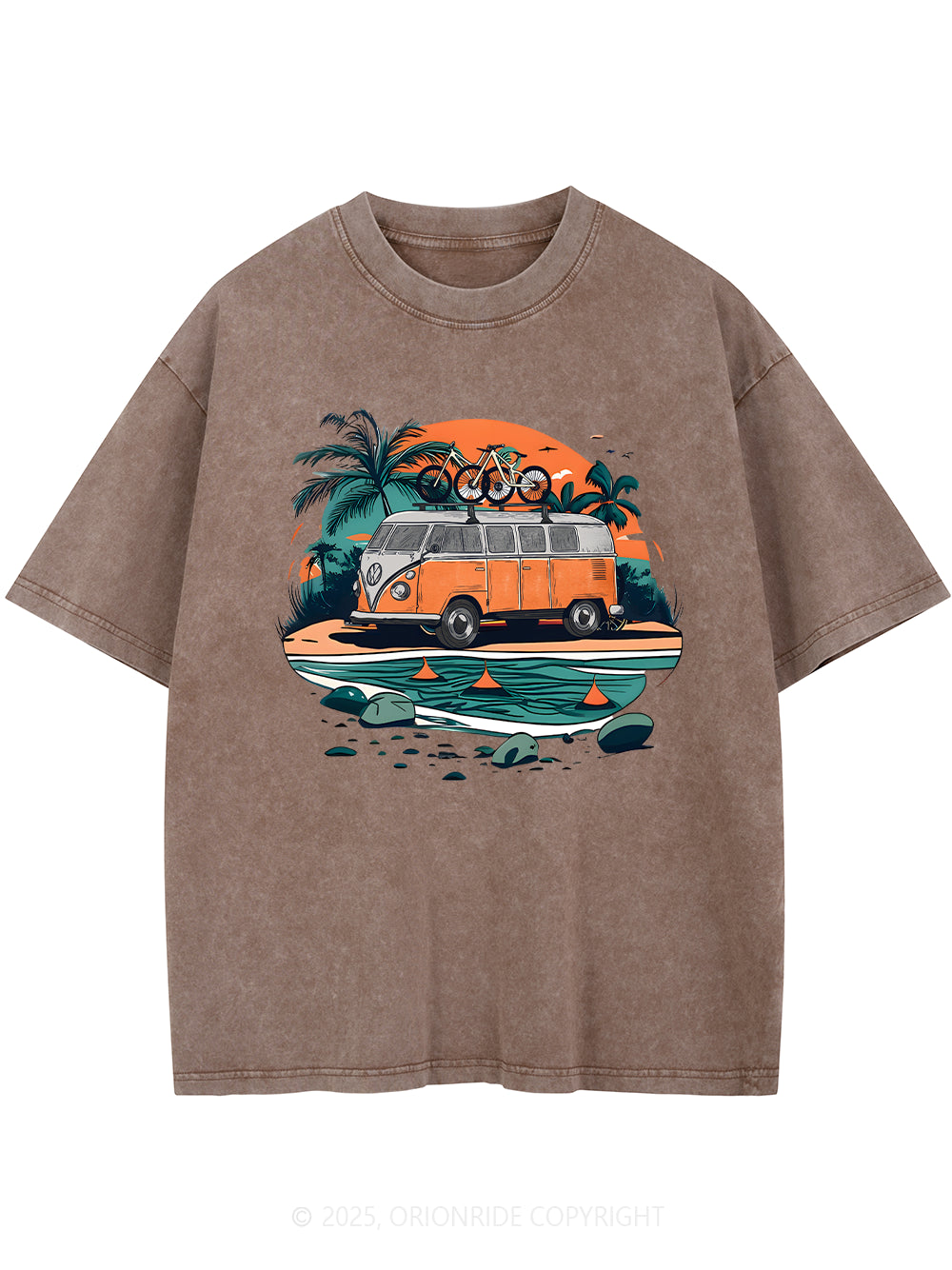 Orionride Beach Retro Car Short Sleeves Bike Washed T-Shirt