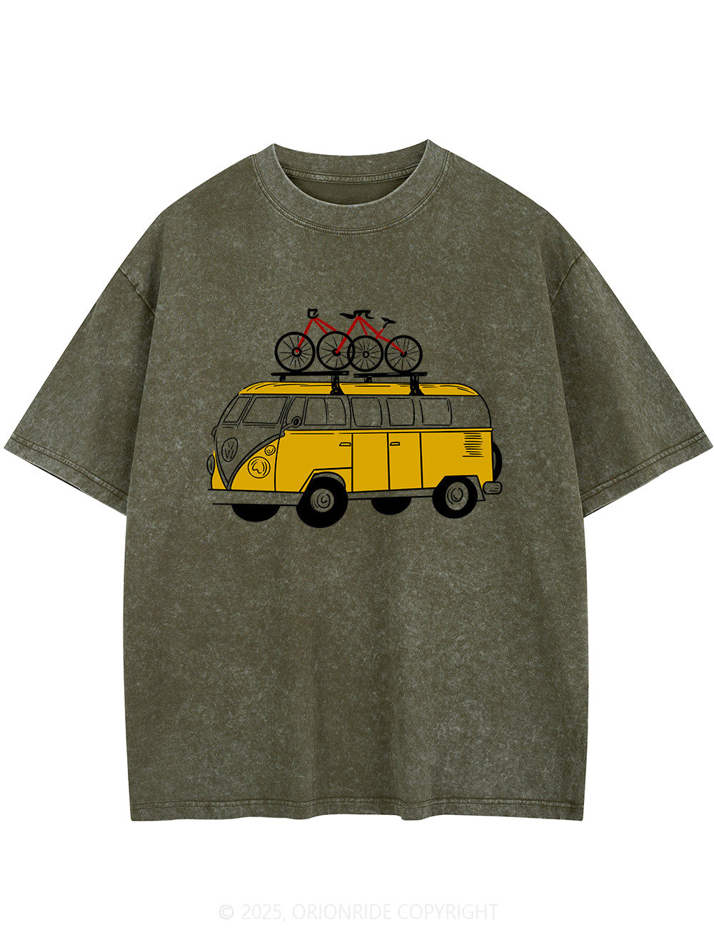 Orionride Yellow Bus Short Sleeves Bike Washed T-Shirt