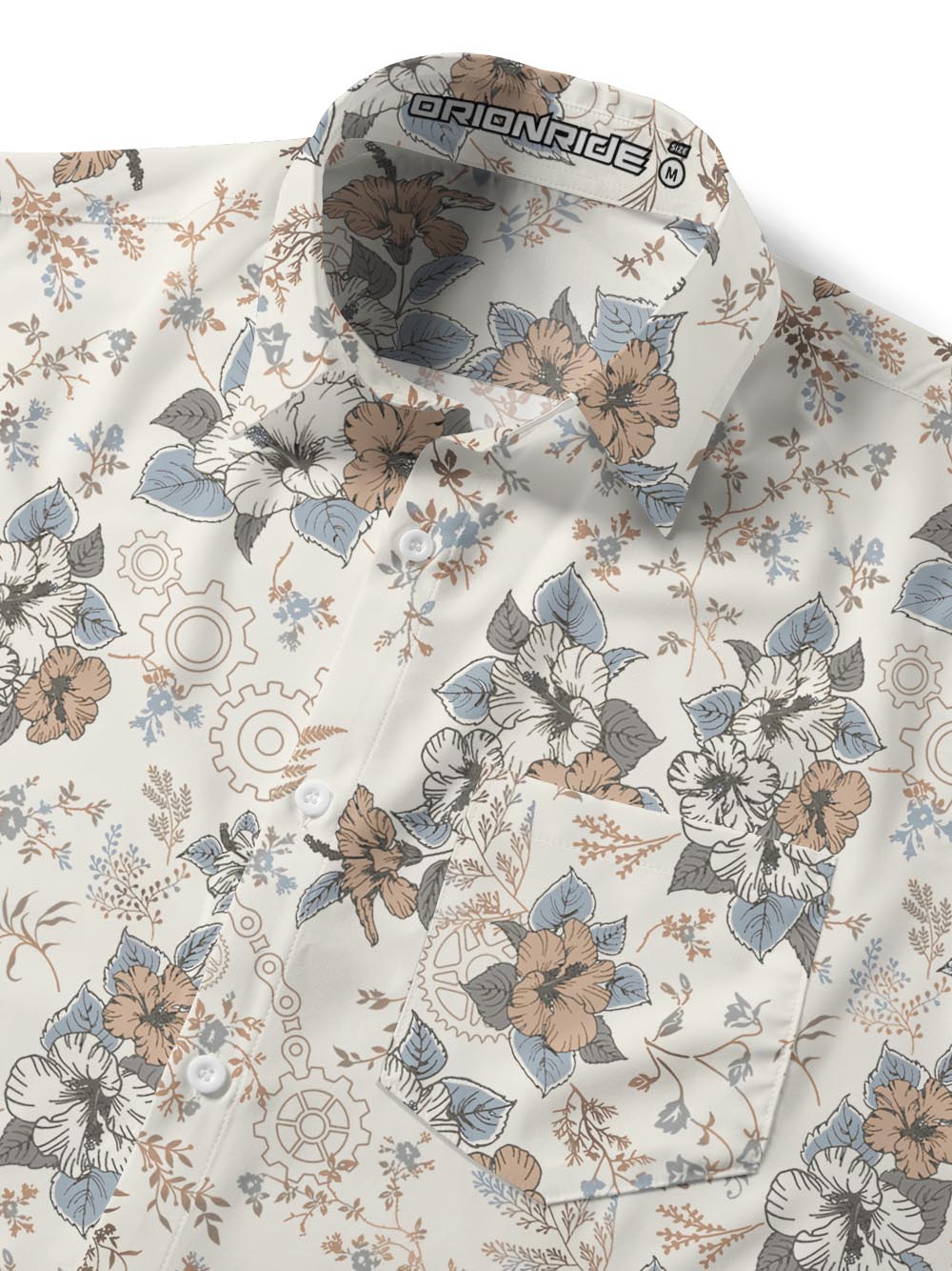 Orionride Hand-Painted Hibiscus Zipper Pockets Ultra Lightweight Short Sleeves Gravel Shirt