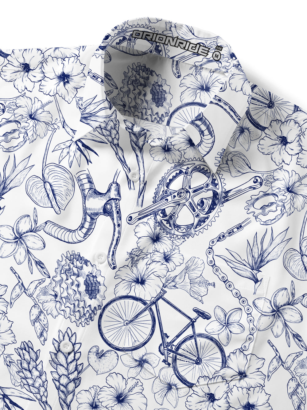 Orionride Short Sleeves Flower Sketch Zipper Pockets Ultra Lightweight Gravel Shirt