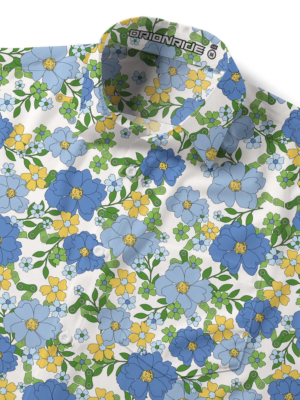 Orionride Tropical Floral Chain Zipper Pockets Ultra Lightweight Short Sleeves Gravel Shirt