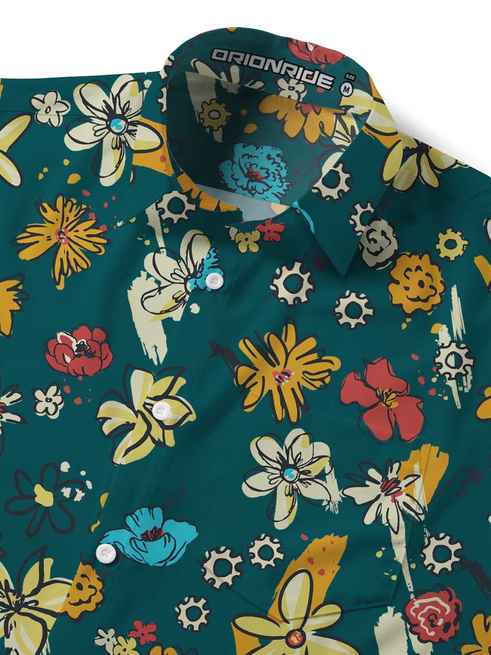 Orionride Graffiti Flowers Zipper Pockets Ultra Lightweight Short Sleeves Gravel Shirt