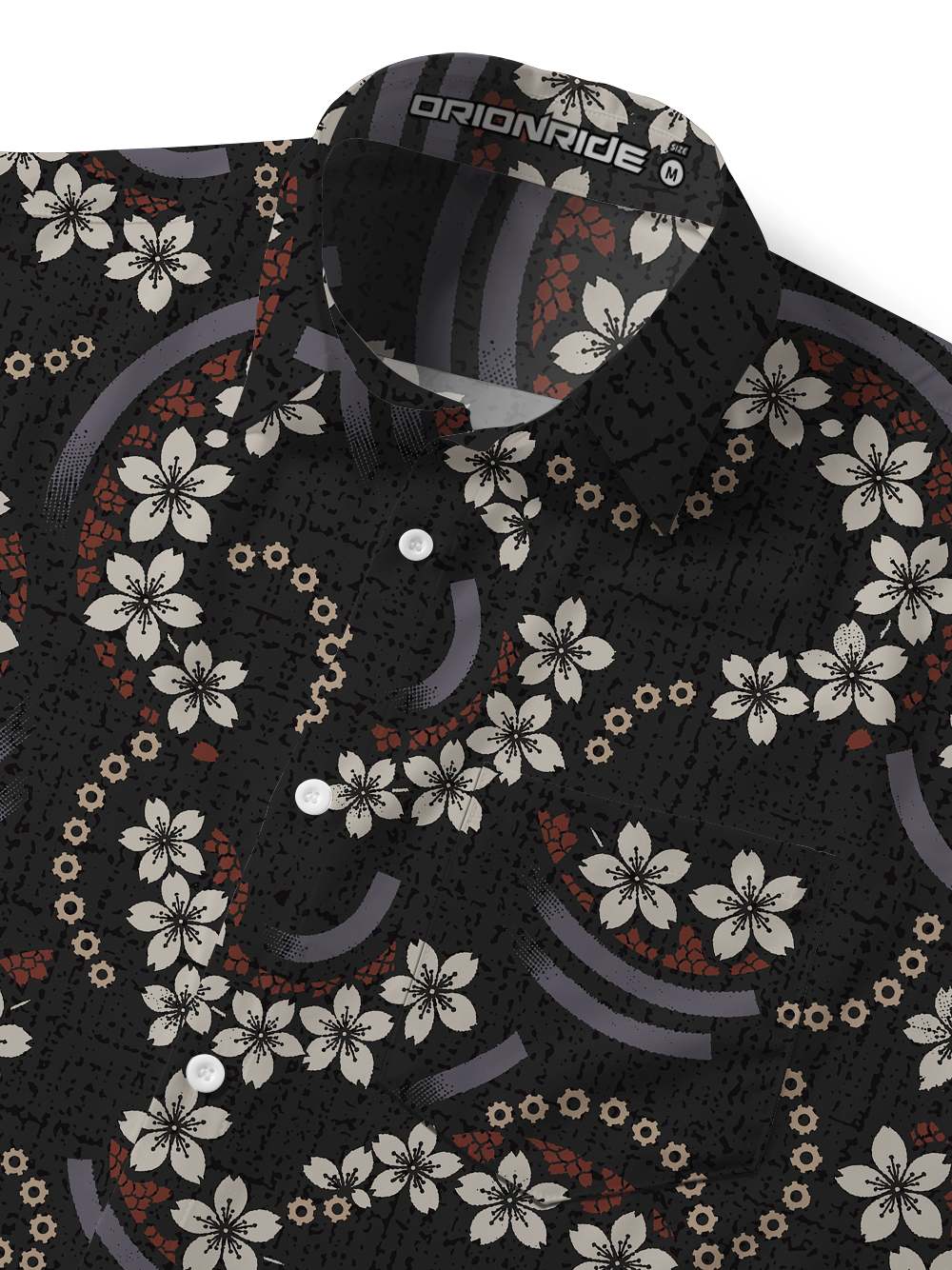 Orionride Sakura Pattern Zipper Pockets Ultra Lightweight Short Sleeves Gravel Shirt