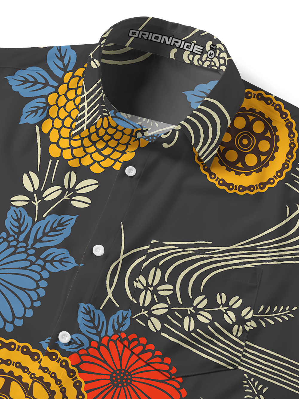 Orionride Chain Flower Hydrangea Zipper Pockets Ultra Lightweight Short Sleeves Gravel Shirt