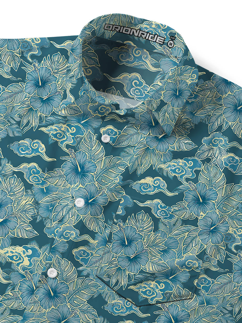 Orionride Dark Blue Hibiscus Zipper Pockets Ultra Lightweight Short Sleeves Gravel Shirt