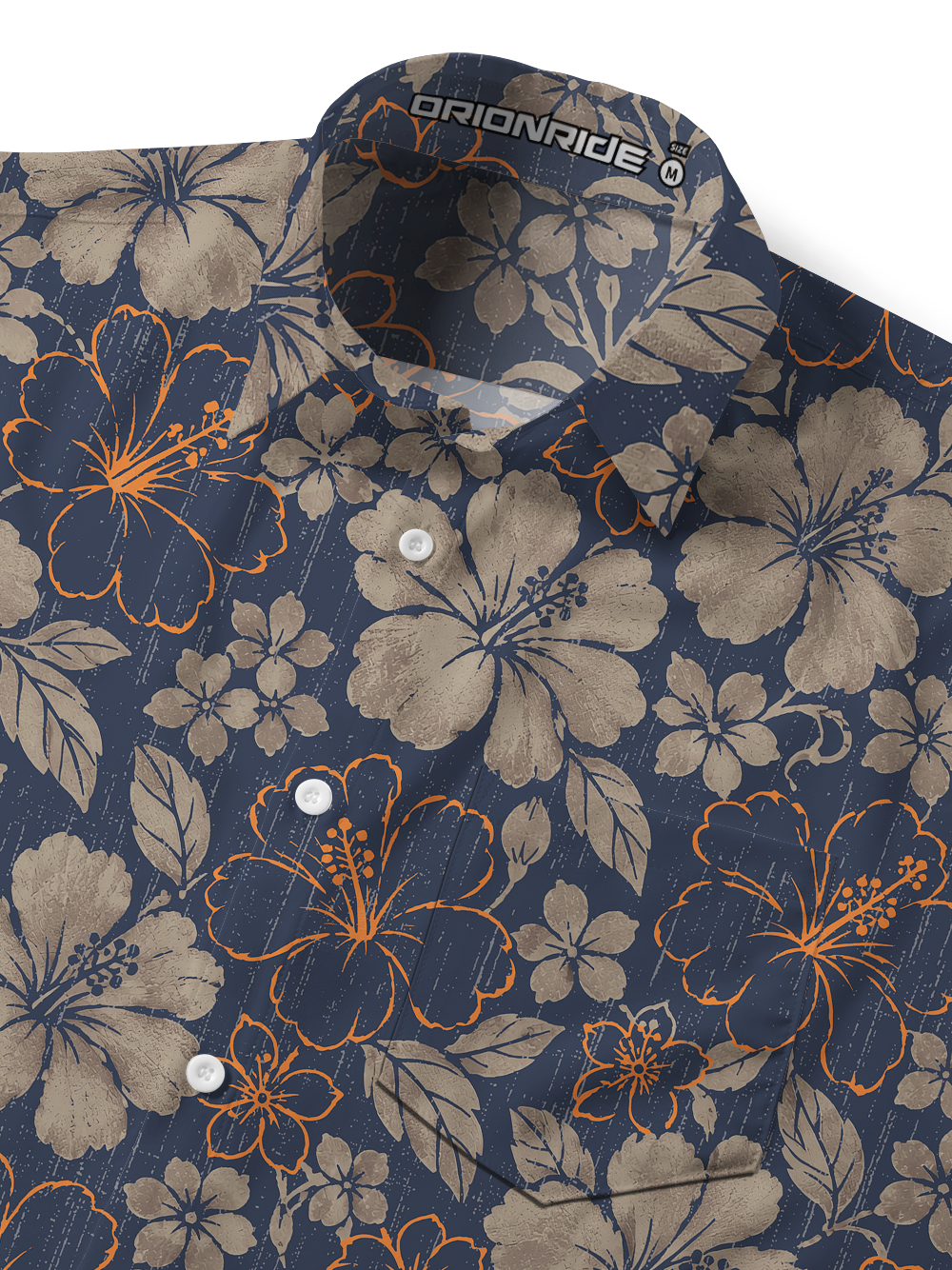 Orionride Muted Hibiscus Pattern Zipper Pockets Ultra Lightweight Short Sleeves Gravel Shirt