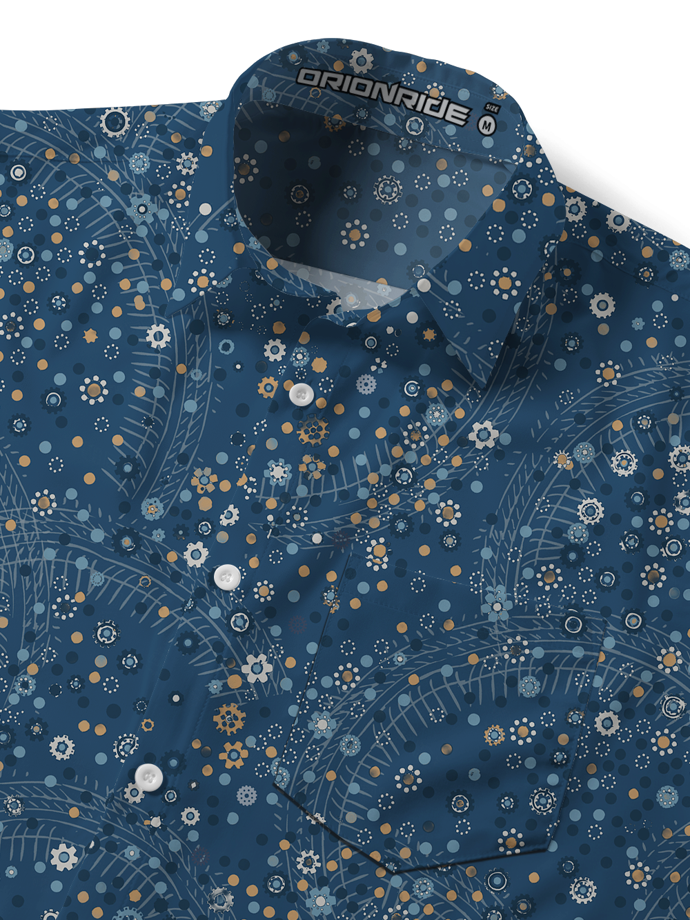 Orionride Gears and Flowers Zipper Pockets Ultra Lightweight Short Sleeves Gravel Shirt