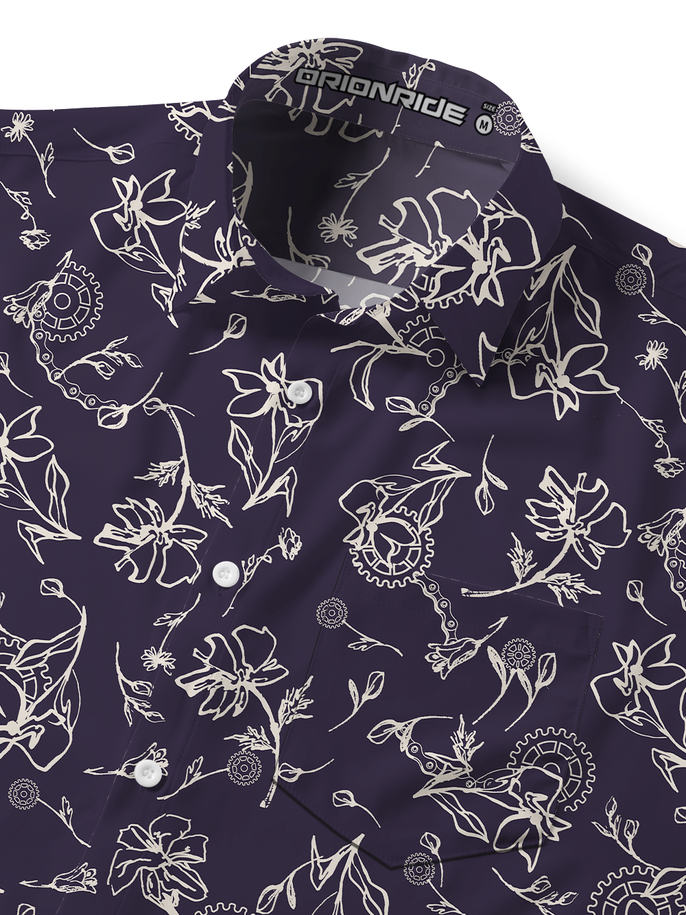 Orionride Linear Gear Flower Zipper Pockets Ultra Lightweight Short Sleeves Gravel Shirt