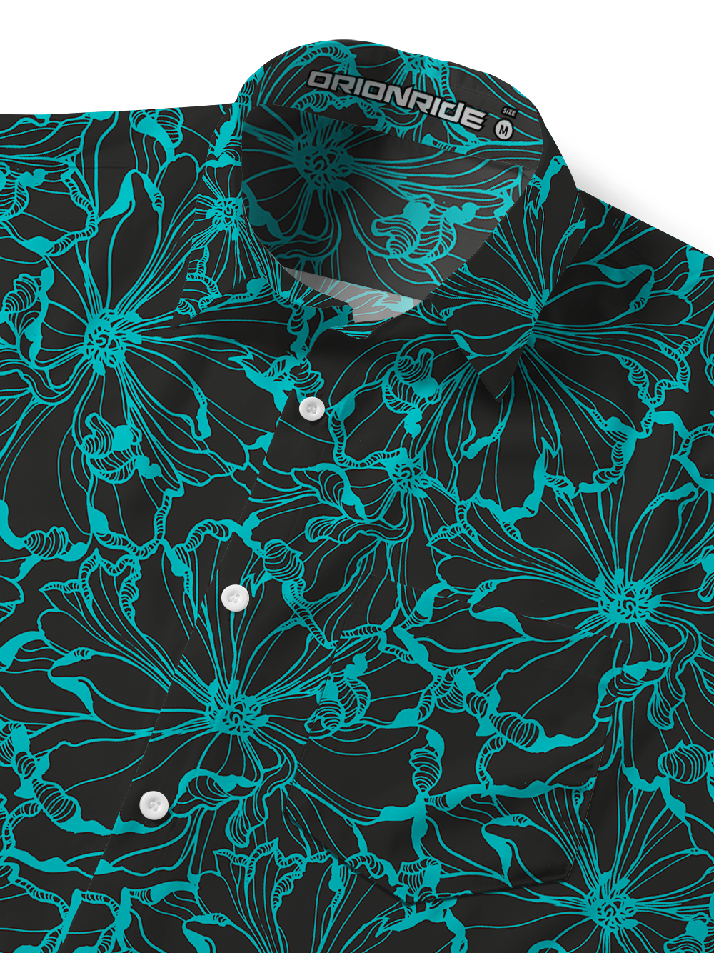 Orionride Blue-green Flowers Zipper Pockets Ultra Lightweight Short Sleeves Gravel Shirt