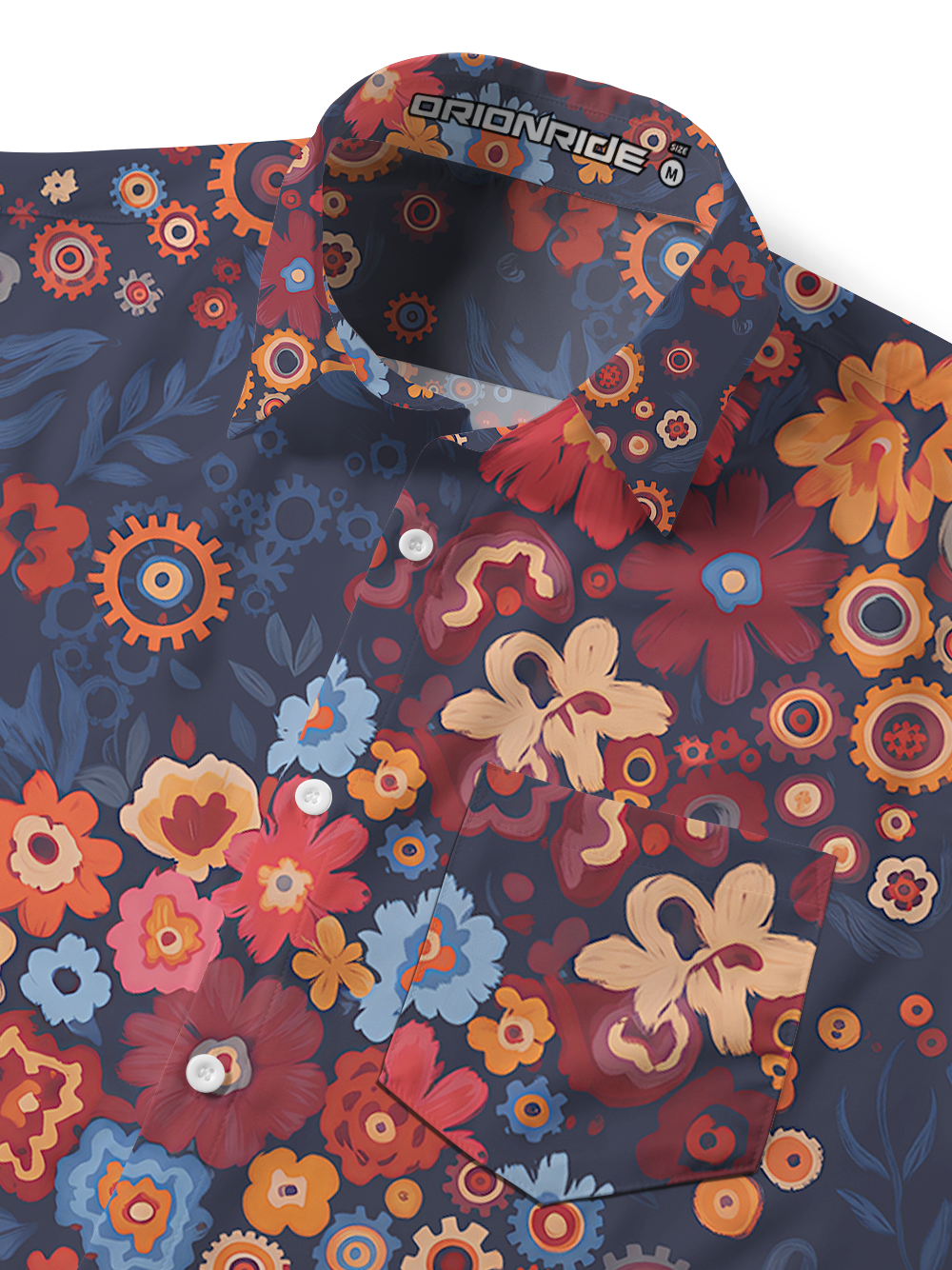 Orionride Mechanical Florals Zipper Pockets Ultra Lightweight Short Sleeves Gravel Shirt