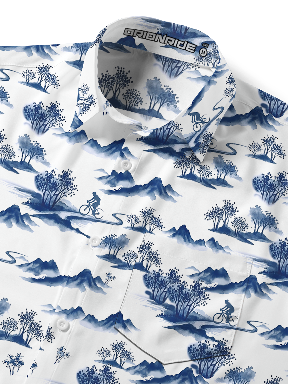 Orionride Ink landscape Painting Zipper Pockets Ultra Lightweight Short Sleeves Gravel Shirt
