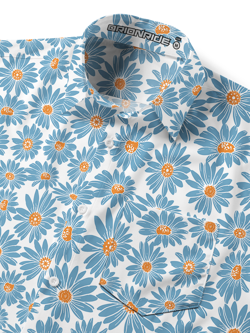 Orionride Blue Daisy Zipper Pockets Ultra Lightweight Short Sleeves Gravel Shirt