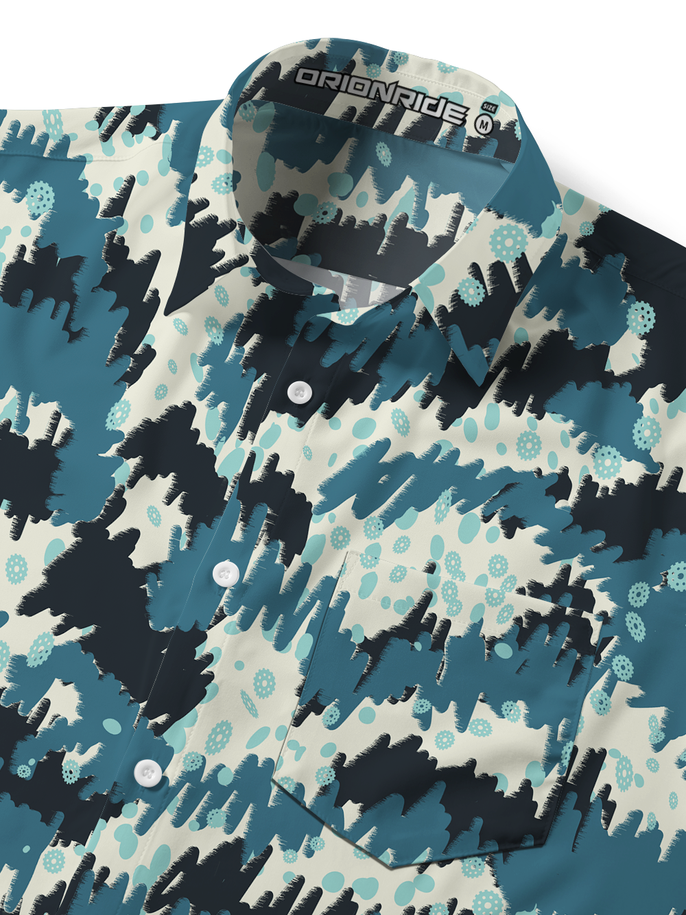 Orionride Abstract Teal Zipper Pockets Ultra Lightweight Short Sleeves Gravel Shirt