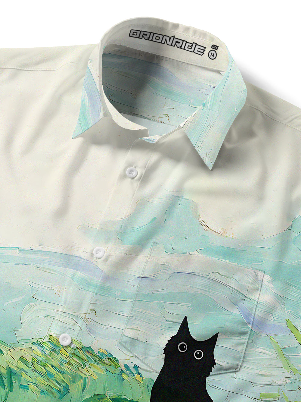 Orionride Short Sleeves Oil Painting Black Cat Ultra Lightweight Hawaiian shirt