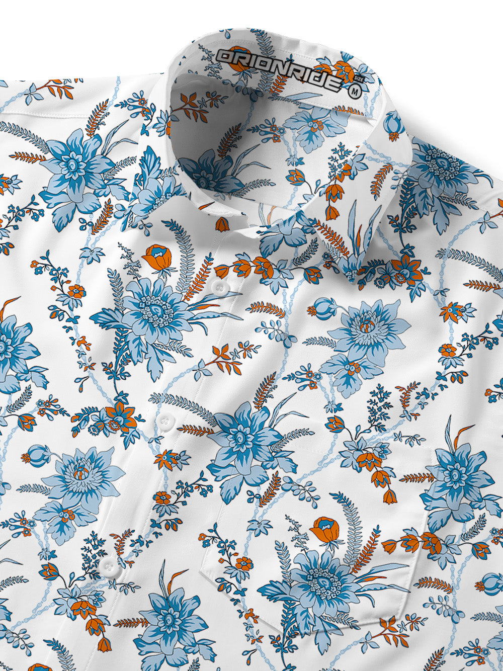 Orionride Blue Chain Flower Zipper Pockets Ultra Lightweight Short Sleeves Gravel Shirt
