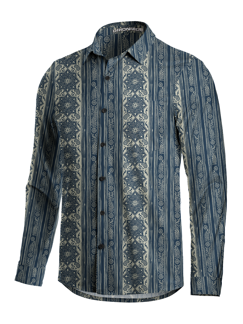 Orionride Indigo Pattern Men's Stretchy Breathable Long Sleeve Gravel Shirt