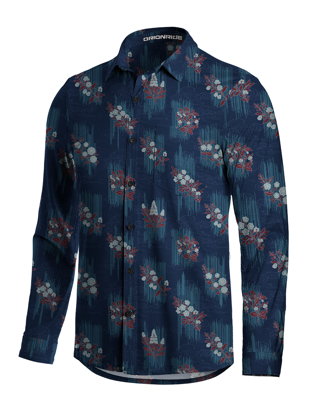 Orionride Rainy Floral Men's Stretchy Breathable Long Sleeve Gravel Shirt