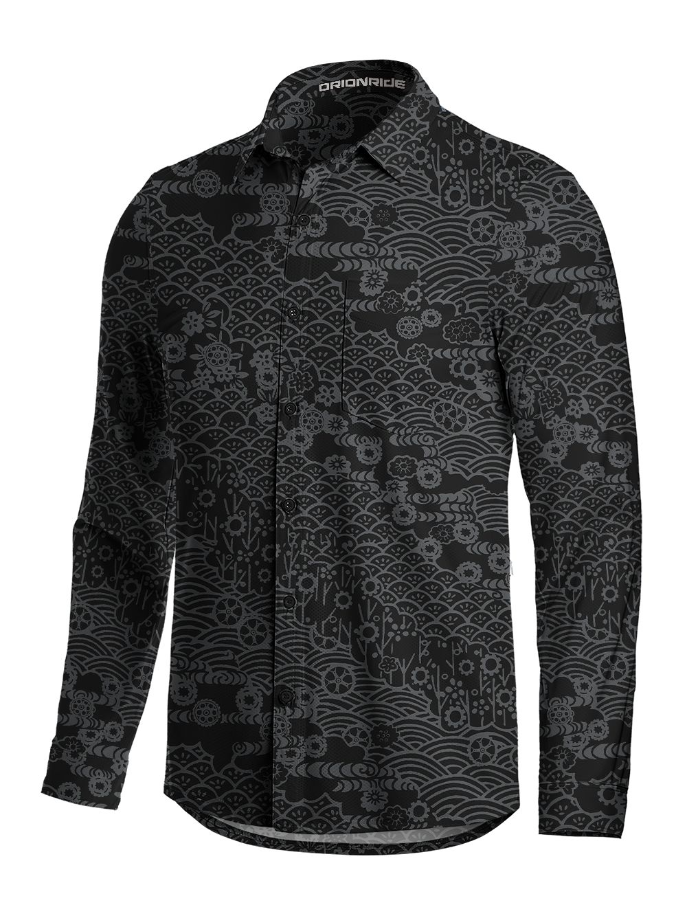 Orionride Fan-shaped Waves Men's Stretchy Breathable Long Sleeve Gravel Shirt