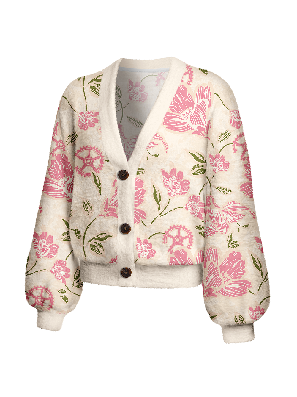 Orionride Floral Art Women's Fuzzy Knit Cardigan