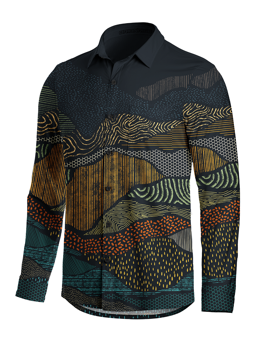 Orionride Geological Texture Men's Stretchy Breathable Long Sleeve Gravel Shirt