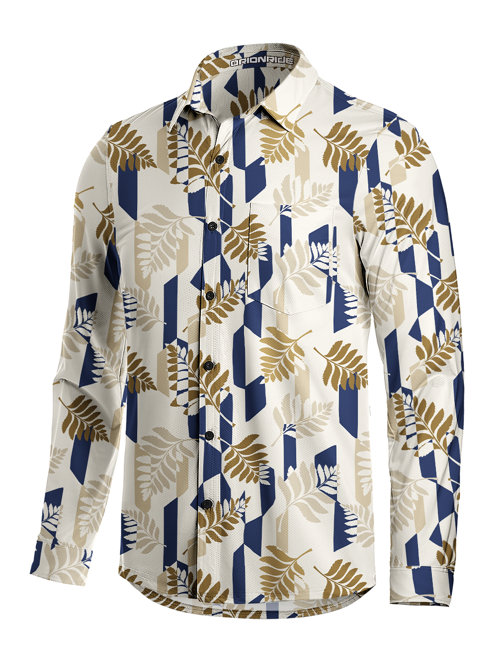 Orionride Geometric Fern Pattern Men's Stretchy Breathable Long Sleeve Gravel Shirt