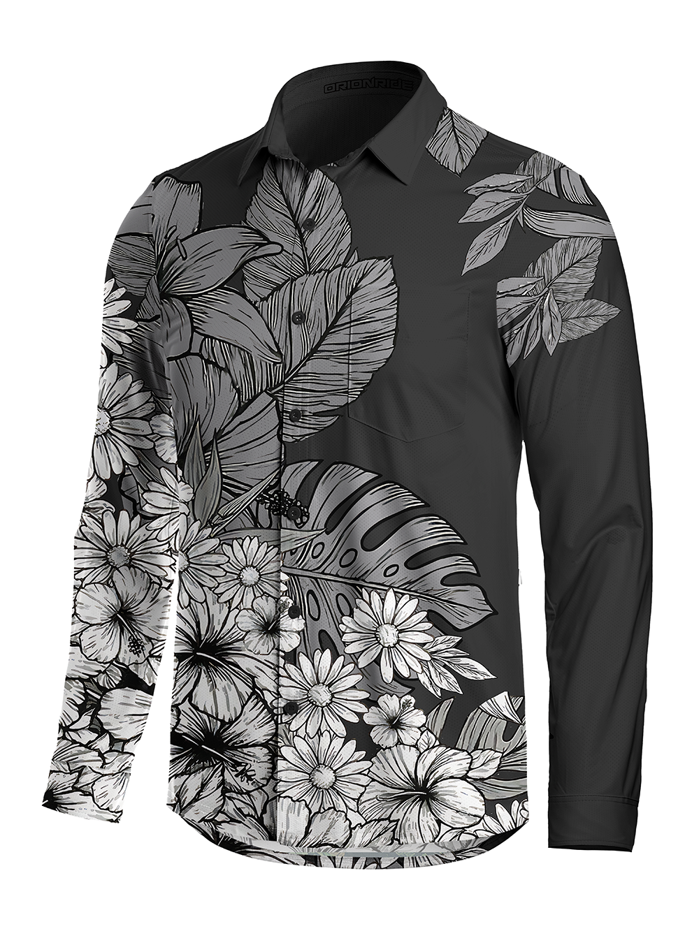 Orionride Shadow Flowers Men's Stretchy Breathable Long Sleeve Gravel Shirt