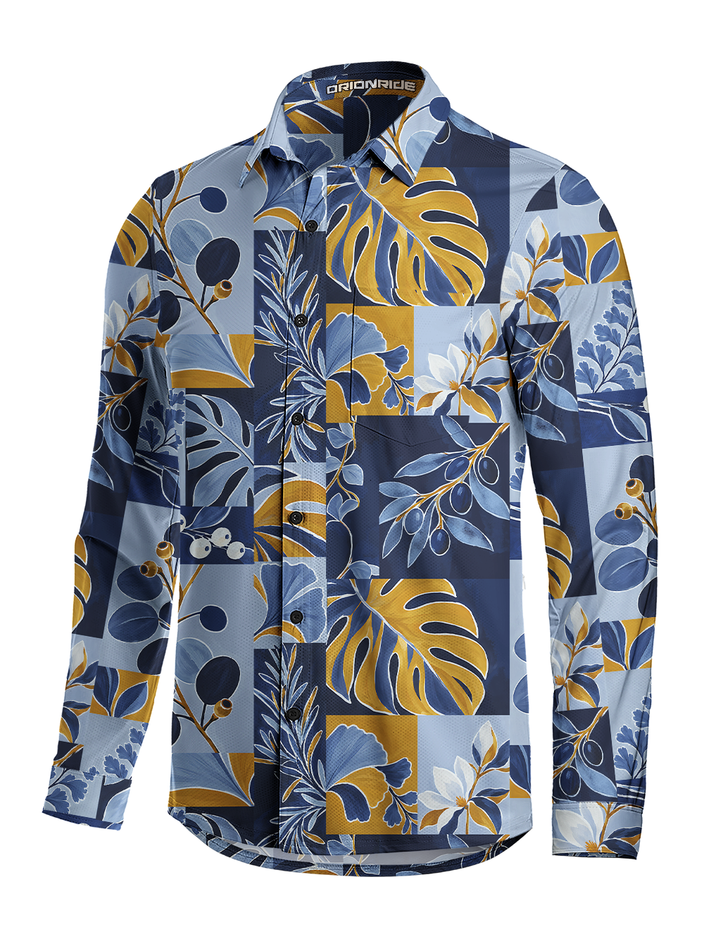 Orionride Geometric Tropical Foliage Men's Stretchy Breathable Long Sleeve Gravel Shirt