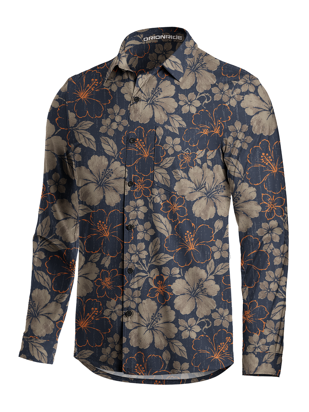 Orionride Muted Hibiscus Pattern Men's Stretchy Breathable Long Sleeve Gravel Shirt