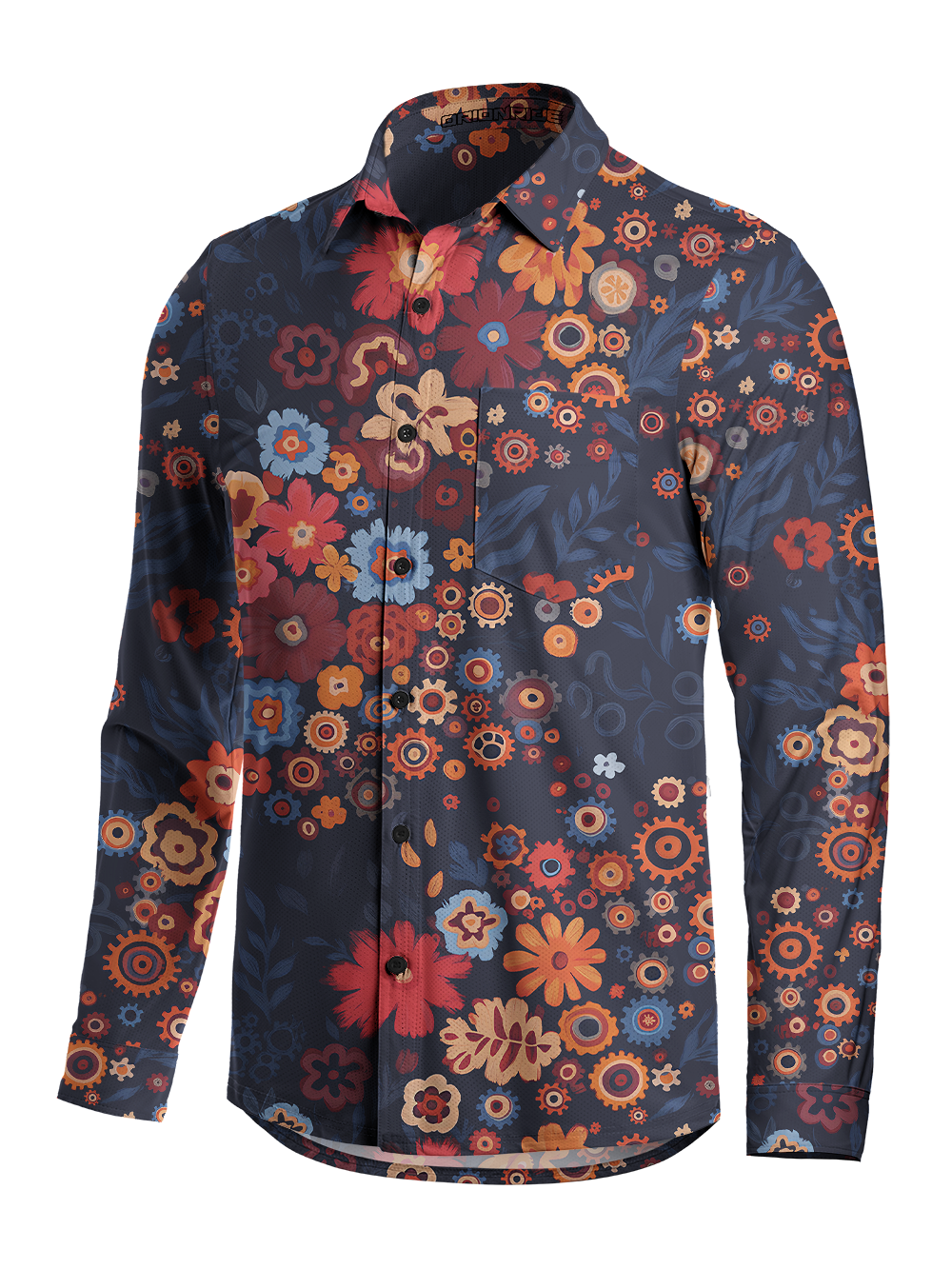 Orionride Mechanical Florals Men's Stretchy Breathable Long Sleeve Gravel Shirt