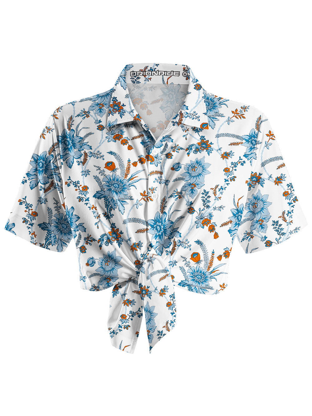 Orionride Blue Chain Flower Zipper Pockets Ultra Lightweight Short Sleeves Women's Gravel Shirt