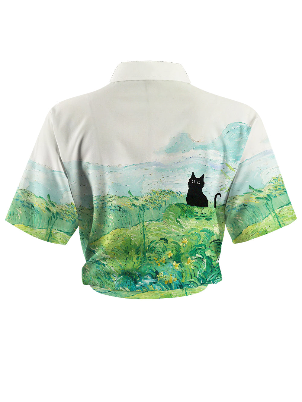 Orionride Oil Painting Black Cat Zipper Pockets Ultra Lightweight Short Sleeves Women's Gravel Shirt