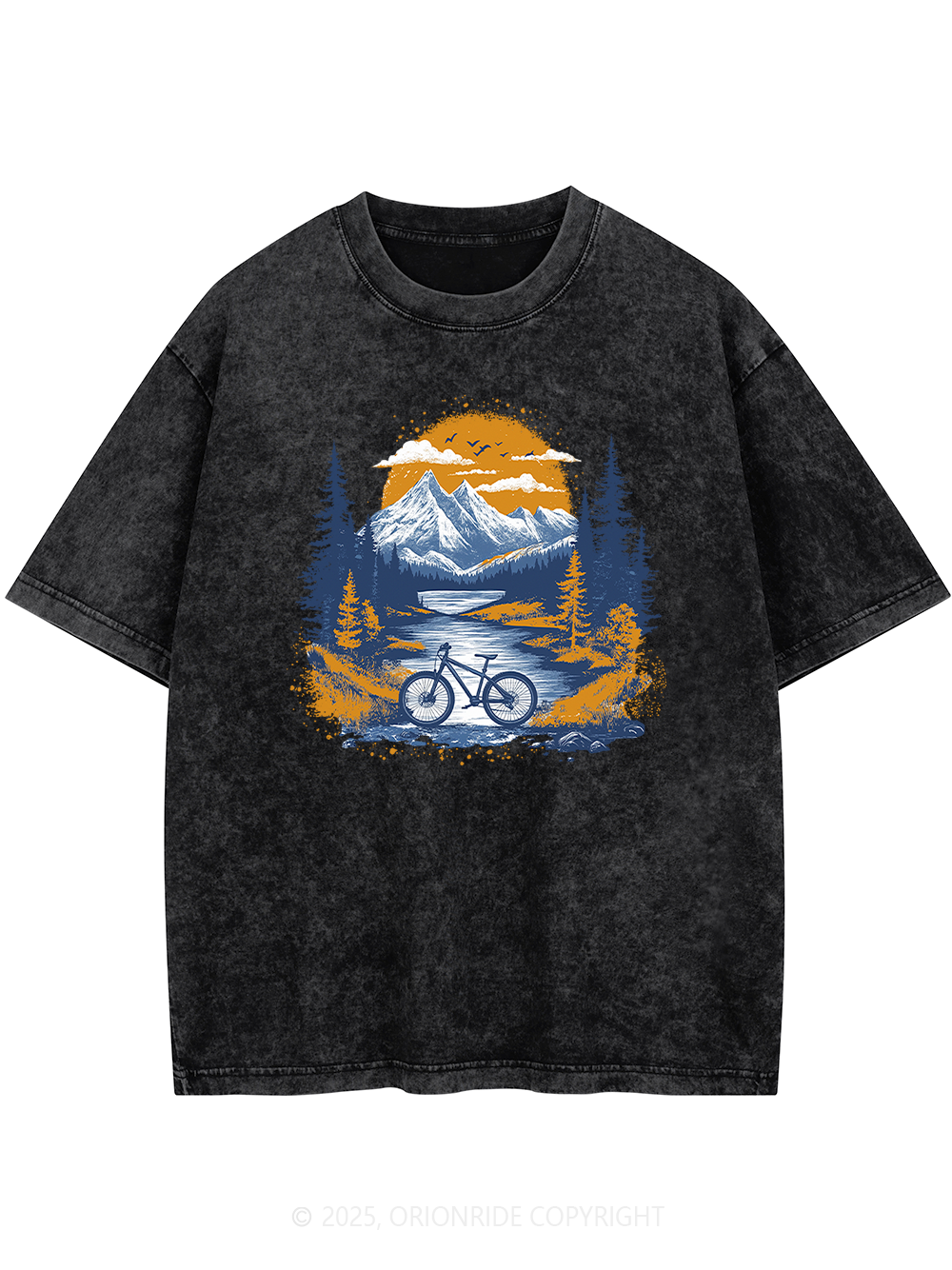 Orionride Sunset Forest Short Sleeves Bike Washed T-Shirt