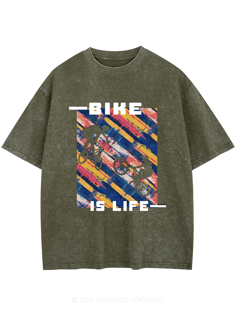 Orionride Bike Is Life Short Sleeves Bike Washed T-Shirt