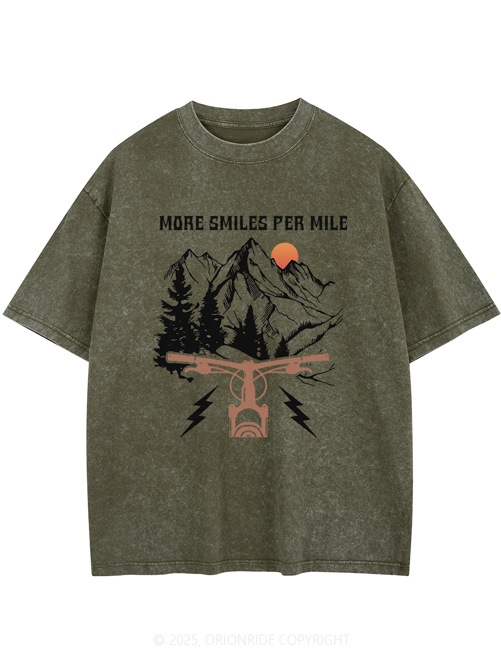 Orionride More Smiles Per Mile Short Sleeves Bike Washed T-Shirt
