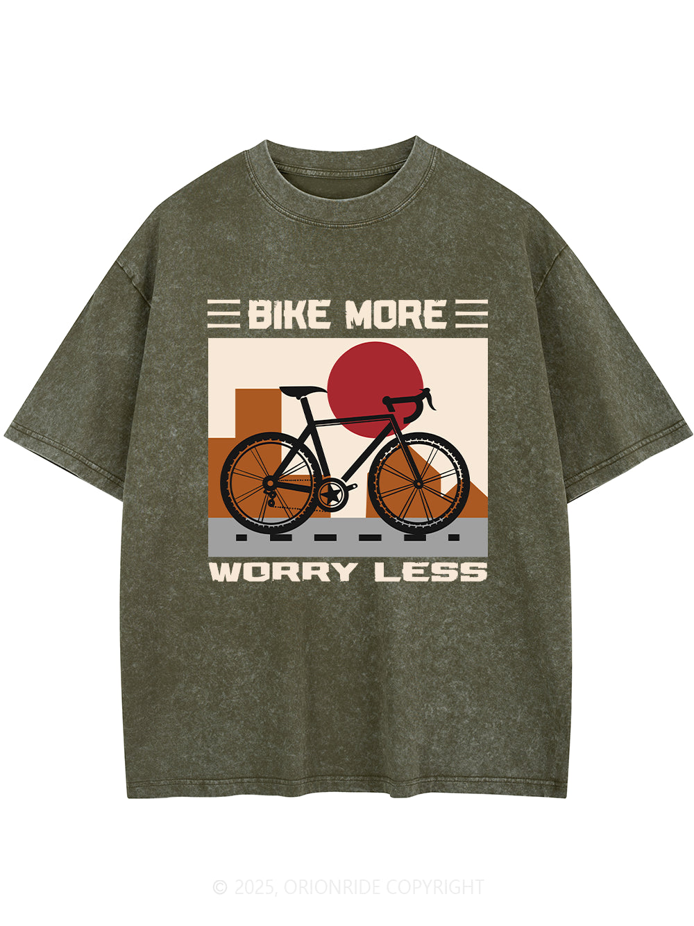 Orionride Bike More Worry Less Short Sleeves Bike Washed T-Shirt