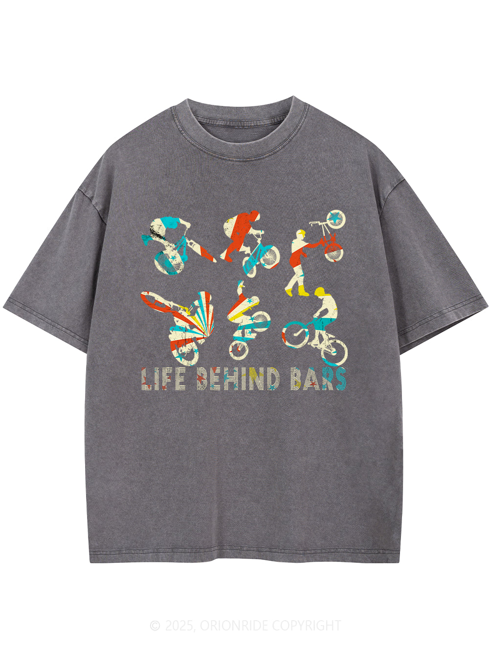 Orionride Color Silhouette Short Sleeves Bike Washed T-Shirt